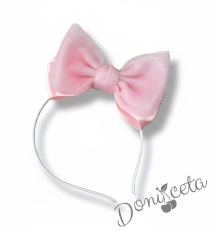 Ръчно изработена диадема с панделка и тюл в розово