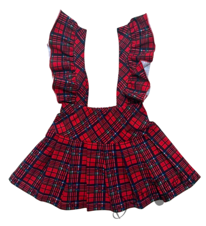 Детски сукман Гери в червено и каре с плисирана пола Карена