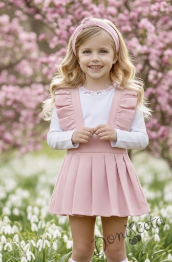 Детски сукман в розово от трико с плисирана пола