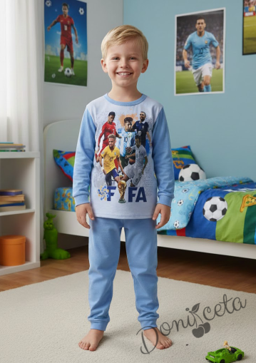 Детска пижама за момче с дълъг ръкав в светлосиньо с ФИФА