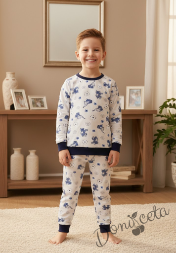 Детска пижама в тъмносиньо с дълъг ръкав на слончета Сафари