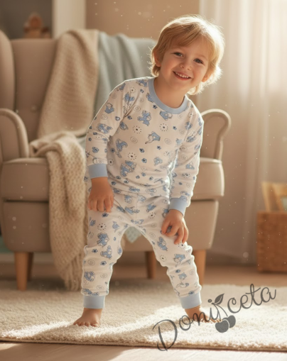 Детска пижама с дълъг ръкав на слончета в светлосиньо Сафари