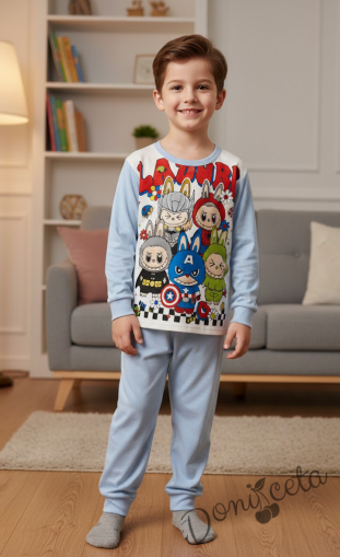 Детска пижама  Лабубу за момче с дълъг ръкав в светлосиньо 