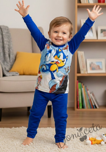 Детска пижама Соник с дълъг ръкав в тъмносиньо 