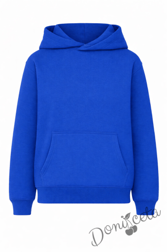 Детско неватиран суитшърт без цип с дълъг ръкав в синьо, подходящо за момче или момиче и за ученическа униформа