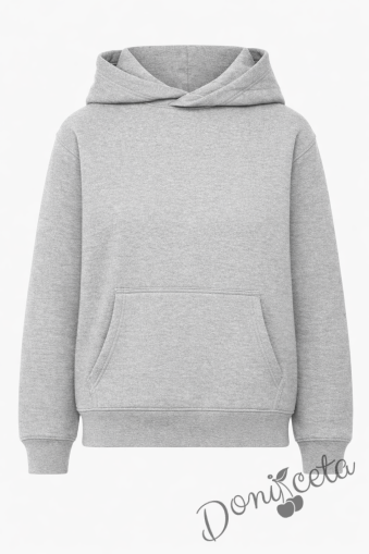 Ватирано суитшърт без цип  с дълъг ръкав в сиво, подходящо за момче или момиче и за ученическа униформа