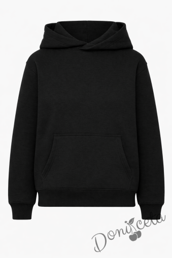 Ватиран суитшърт без цип  с дълъг ръкав в черно, подходящо за момче или момиче и за ученическа униформа