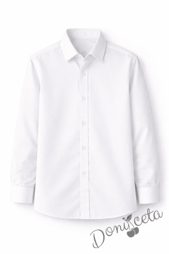 Детска риза за момче в бяло с дълъг ръкав подходяща и за ученическа униформа 