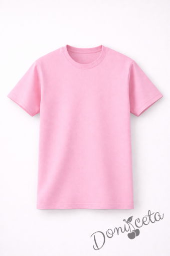 Детска тениска в розово, подходяща за момче или момиче и за ученическа униформа 