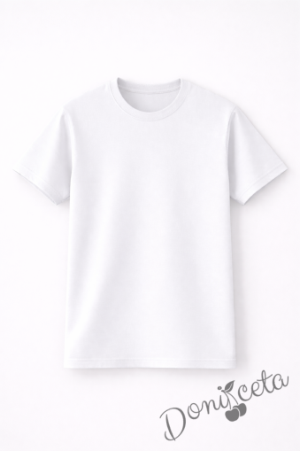 Детска тениска в бяло, подходяща за момче или момиче и за ученическа униформа 