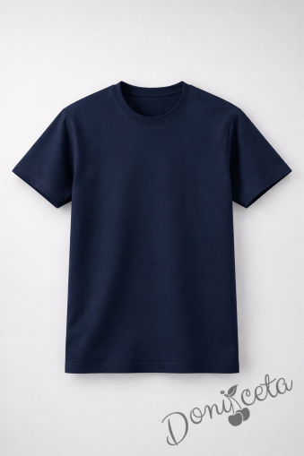 Детска тениска в тъмносиньо, подходяща за момче или момиче и за ученическа униформа 