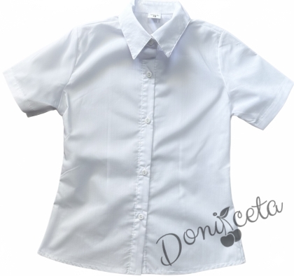 Детска риза с къс ръкав в бяло за момиче подходяща и за униформа