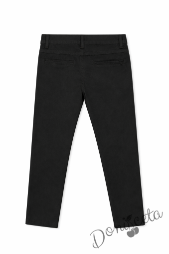 Спортно-елегантен панталон за момче в черно със скрит джоб, подходящ и за ученическа униформа