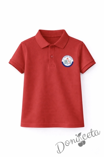 Детска тениска с якичка в червено, подходяща за момче или момиче и за ученическа униформа 