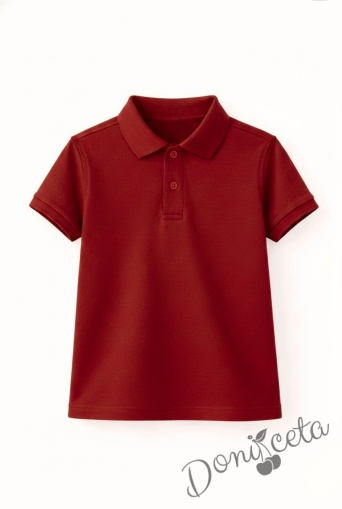 Детска тениска с якичка в червено, подходяща за момче или момиче и за ученическа униформа 