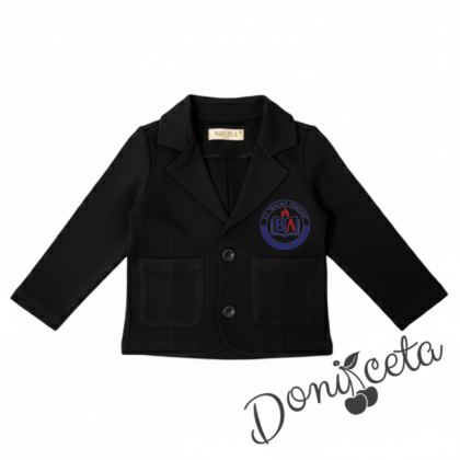 Детско сако трико за момче в черно с джобчета и лого по пожелание 
