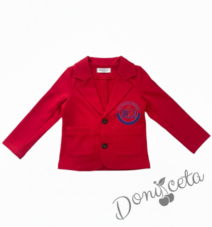 Детско сако трико за момче в червено с джобчета и лого по пожелание 