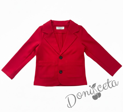 Детско сако трико за момче в червено с джобчета, подходящо е за ученическа униформа
