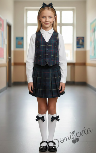 Комплект от 2 части карирана плисирана пола и кариран елек, подходящ и за ученическа униформа