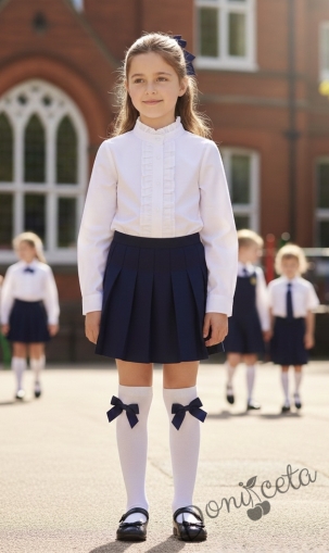 Комплект от 2 части-плисирана пола в черно Калина и риза с дълъг ръкав ръкав с висока яка