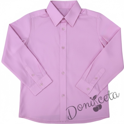  Детска официална ризка с дълъг ръкав в наситено розово за момче от колекция Розовина