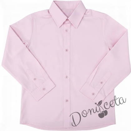  Детска официална ризка с дълъг ръкав в светлорозово за момче от колекция Розовина