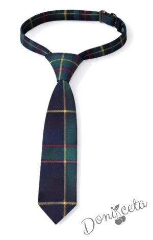 Комплект от 3 части карирана плисирана пола до коляното с бяла изчистена риза и карирана вратовръзка, подходящ и за ученическа униформа