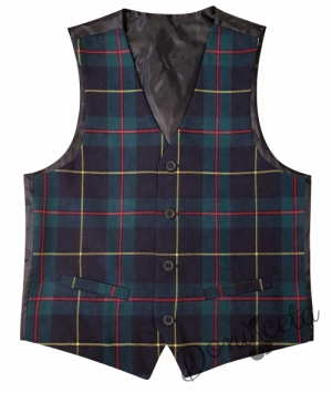 Комплект от 3 части пола плисе до коляното с елече в карирано и бяла изчистена риза, подходящ и за ученическа униформа