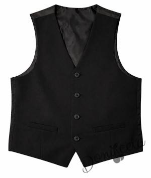 Комплект от 4 части черна плисирана пола до коляното с бяла изчистена риза, черна вратовръзка и черно елече, подходящ и за ученическа униформа