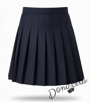 Комплект от 3 части пола плисе до коляното и вратовръзка в тъмносиньо, бяла изчистена риза, подходящ и за ученическа униформа