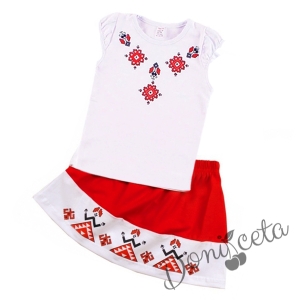 Детски или дамски етно комплект от пола и блузка с  фолклорни с мотиви