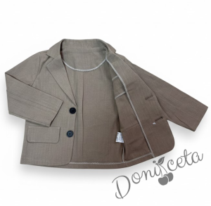 Летен комплект за момче от 4 части Тери - сако, панталон, риза и пипийонка в бежово 