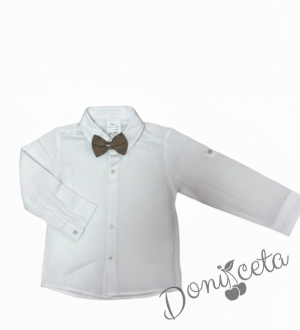 Летен комплект за момче от 4 части Тери - сако, панталон, риза и пипийонка в бежово 