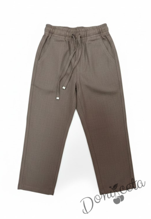 Летен комплект за момче от 4 части Тери - сако, панталон, риза и пипийонка в бежово 