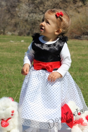 Официална детска рокля в черно с червено на бели точки