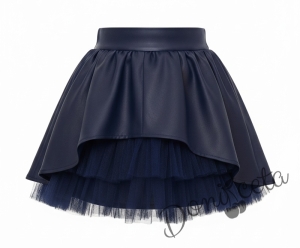 Детска кожена пола в черно с тюл отпред за момиче  Дари