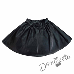 Детска изрязана кожена пола в черно Дари за момиче 3