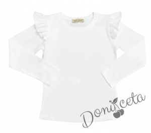 Комплект за момиче от 2 части- пола плисе в черно Лия и бяла блуза с дълъг ръкав и къдрички 