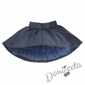 Детска кожена пола в тъмносиньо с тюл отпред за момиче Хенриета