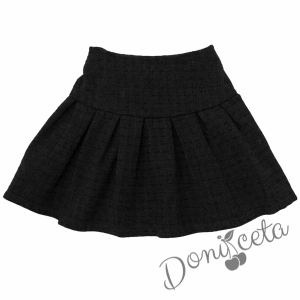 Комплект за момиче от 2 части- пола плисе в черно Лия и бяла блуза с дълъг ръкав и къдрички 