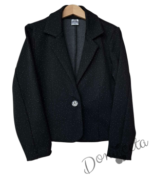 Детски комплект за момиче от 2 части-пола в сиво каре Калина и сако в черно на точици 