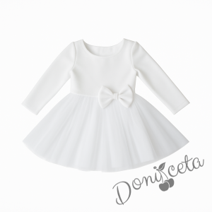  Официална детска рокля с дълъг ръкав Дантеса в бяло с богат тюл  