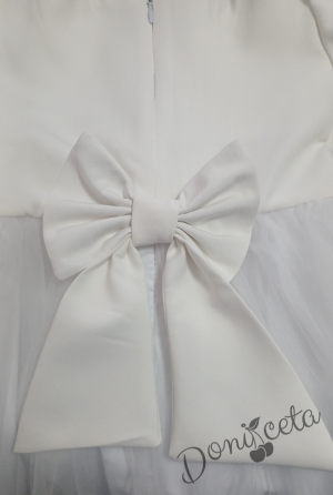  Официална детска рокля с дълъг ръкав Дантеса в бяло с богат тюл  