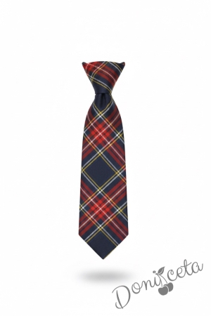 Комплект каре от 3 части- карирана плисирана пола леко удължена, карирана вратовръзка и карирано елече с лого, подходящ и за ученическа униформа