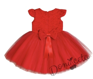 Детска рокля в червено с къс ръкав с дантела и тюл от колекция Червеника Крис