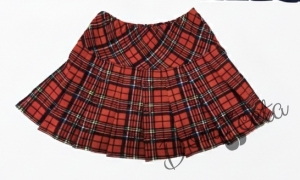 Детски комплект Карена за момиче от пола от трико плисе в каре и сако в тъмносиньо с каре 