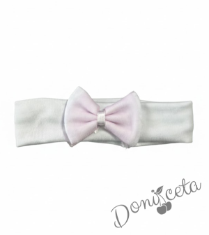 Лента за коса в бяло с панделка и тюл в розово