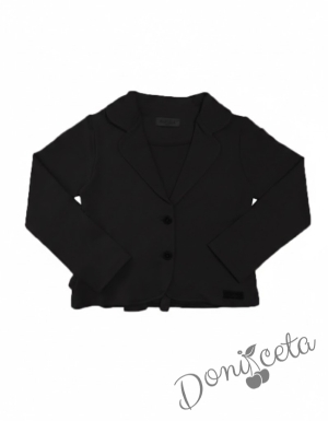 Комплект от 3 части- бяла риза с панделка, черно сако с панделка и харбали, панталон в черно с ластик и колан 