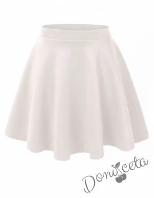 Комплект за момиче от 2 части-пола клош от трико Радост в бяло и блуза с дълъг ръкав с къдрички в червено 