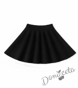 Комплект за момиче от 2 части- пола пола клош от трико в черно Роси и лилава блуза с дълъг ръкав и къдрички 